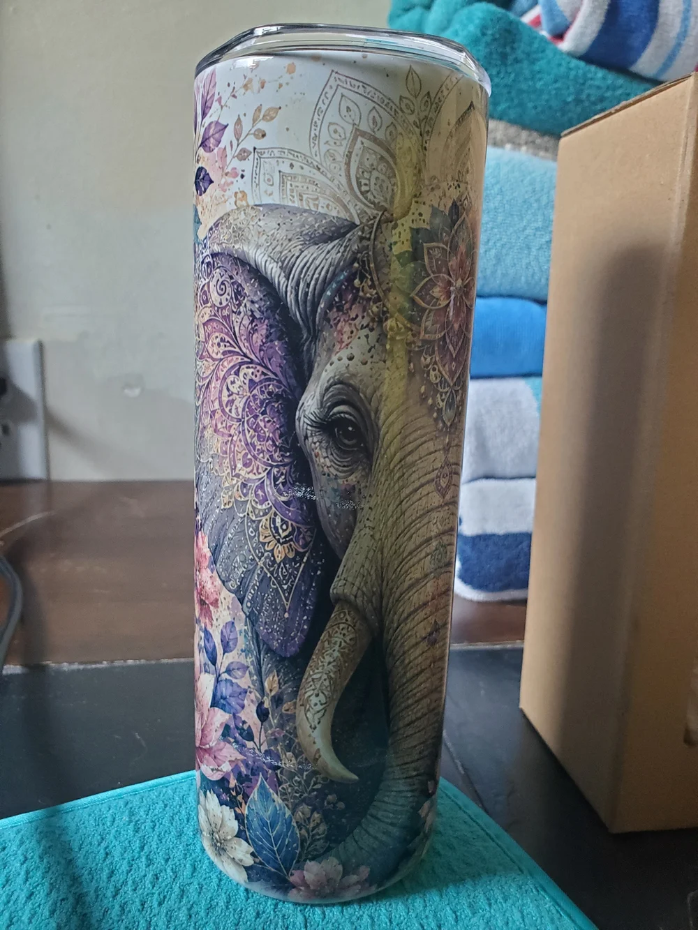 Elephant Stainless Travel Tumbler - Purple & Teal